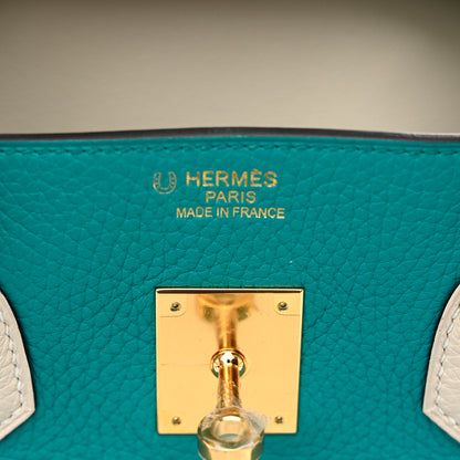 Hermes Taurillon Clemence Horseshoe Birkin 35 Bleu Paon Beton 6 of 12
