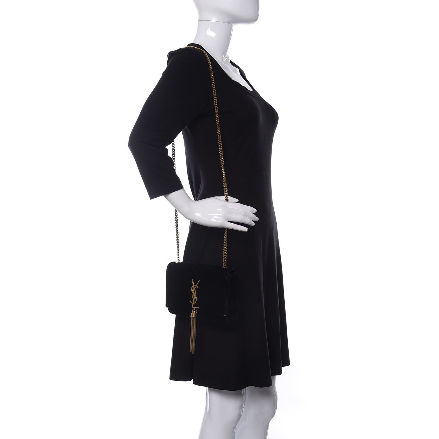 Velvet Small Monogram Kate Tassel Shoulder Bag Black