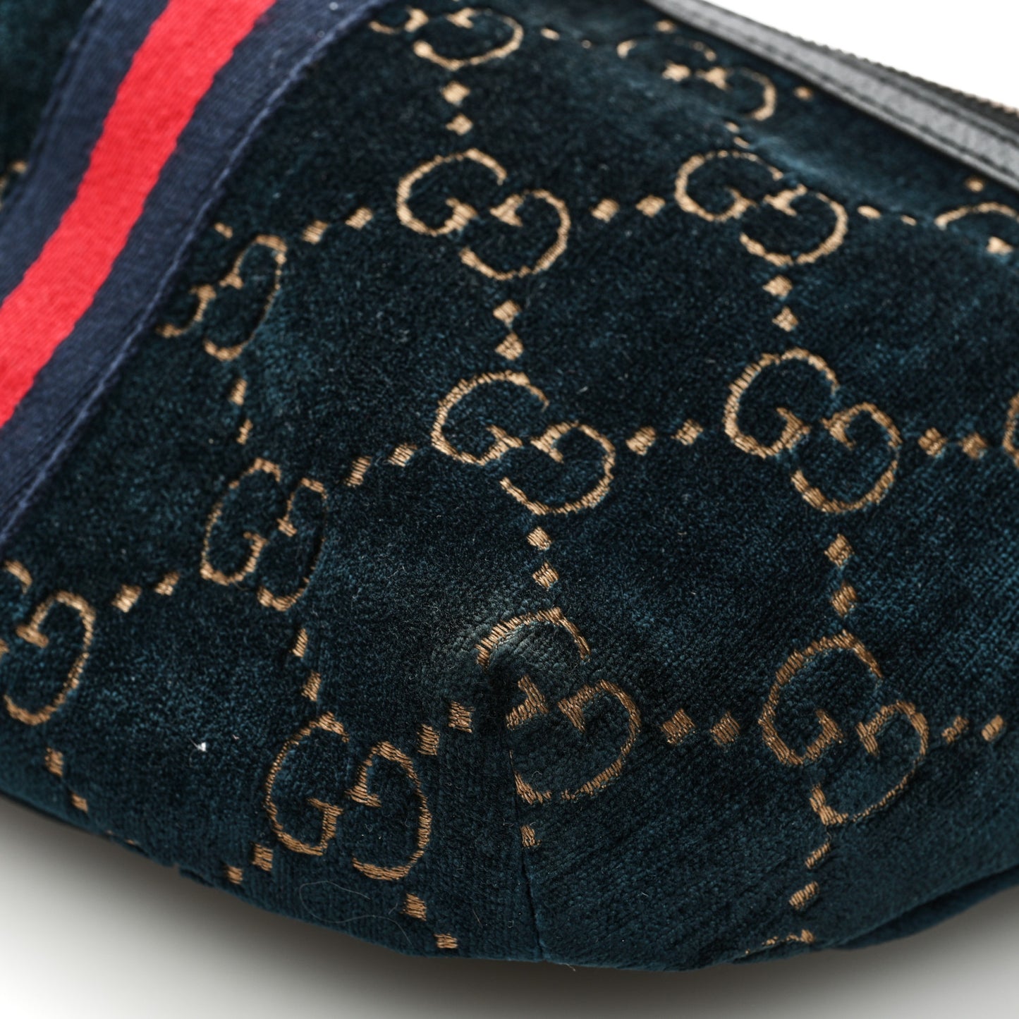 Velvet GG Monogram Web Belt Bag Blue Beige