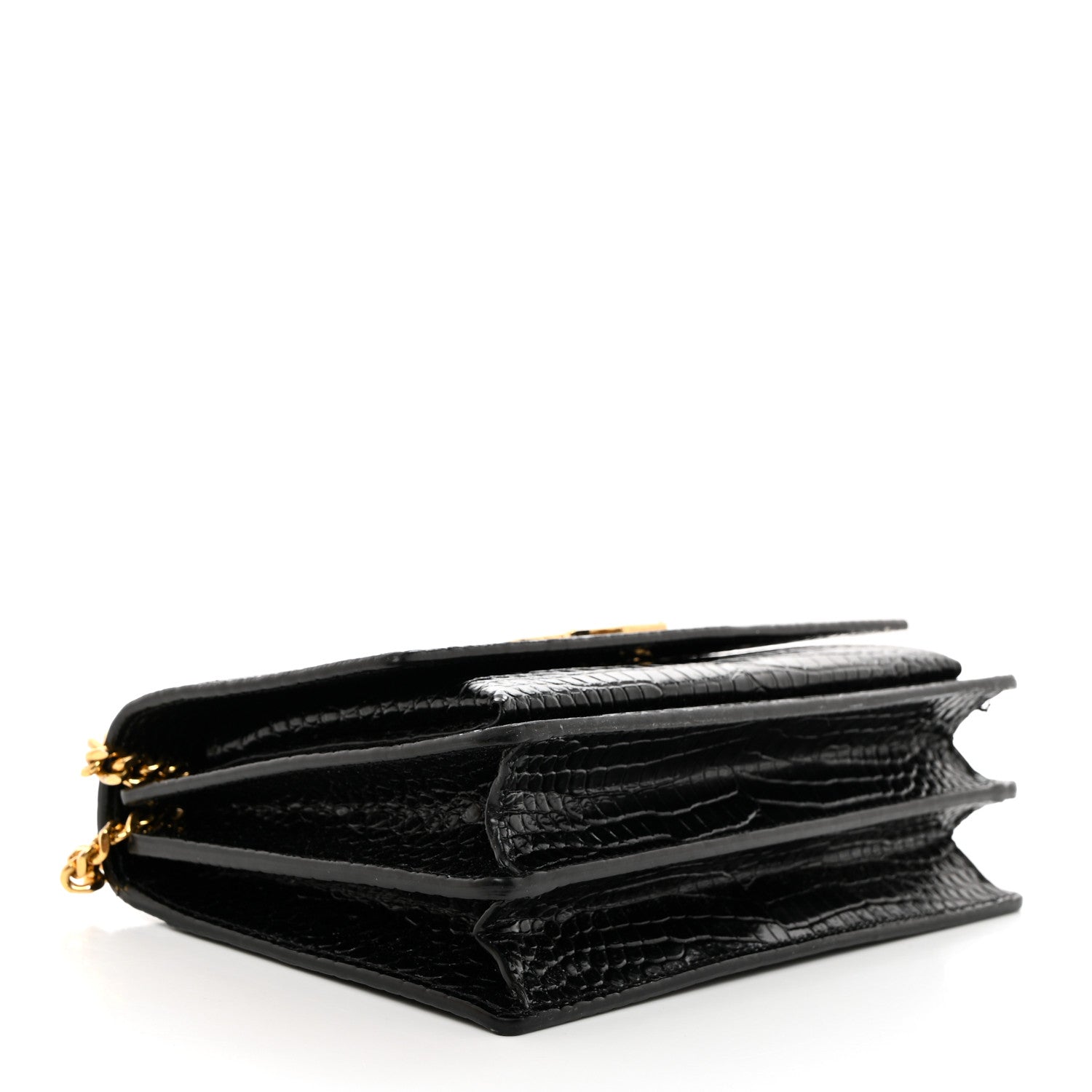 Saint Laurent Calfskin Crocodile Embossed Medium Monogram Sunset Black 4 of 11