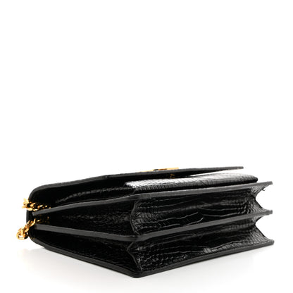 Saint Laurent Calfskin Crocodile Embossed Medium Monogram Sunset Black 4 of 11
