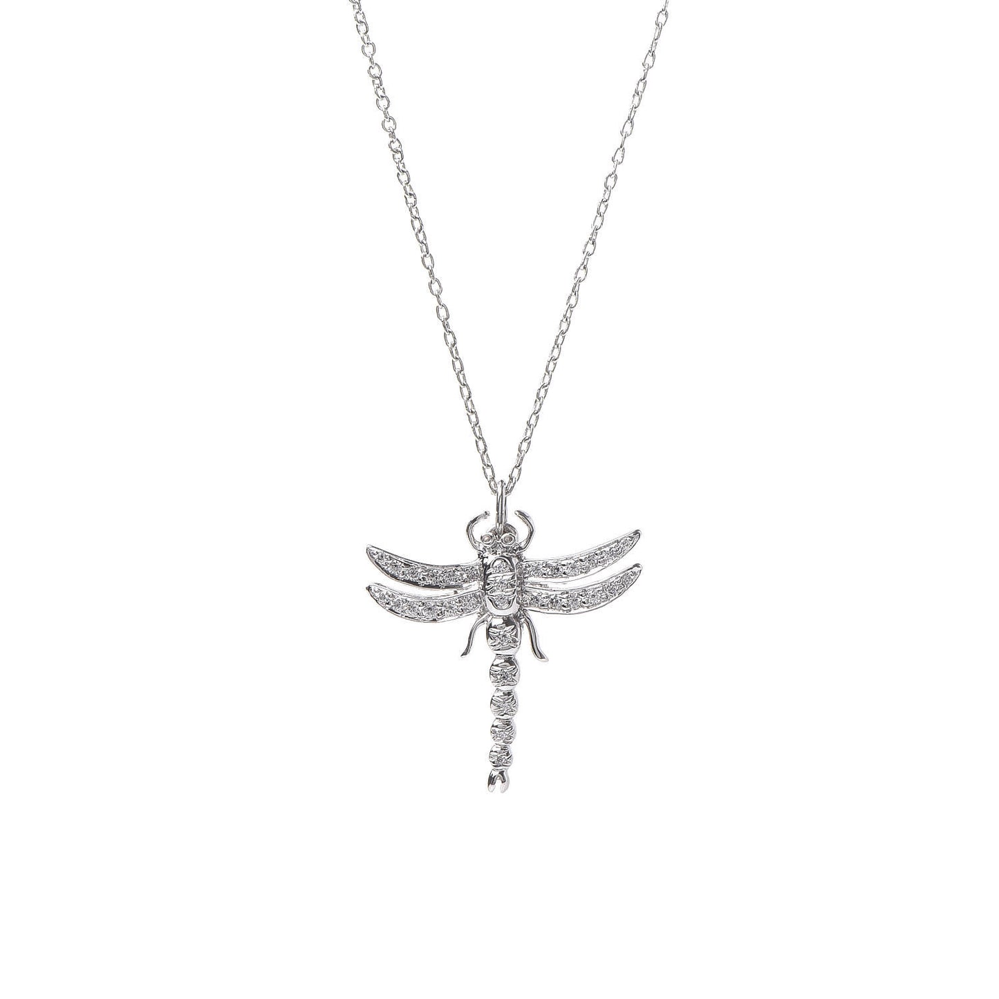 Platinum Diamond Dragonfly Pendant Necklace