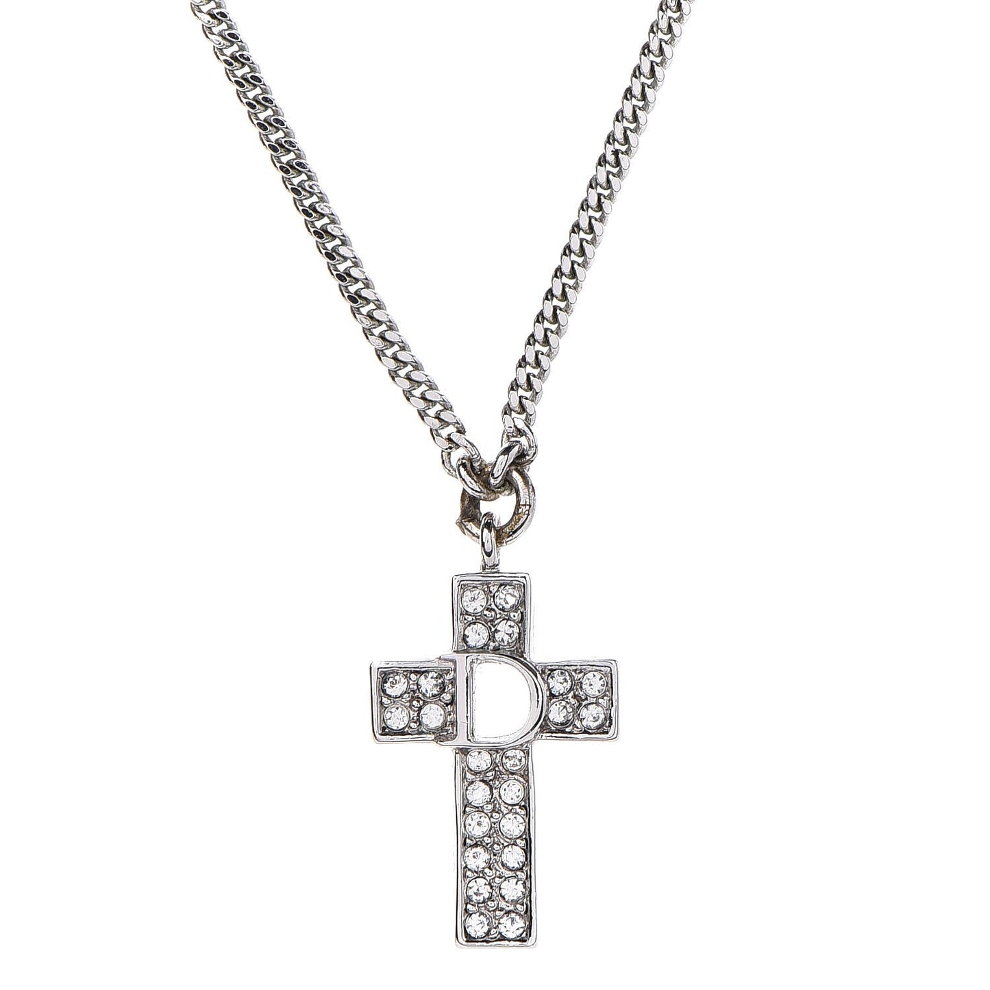 Crystal Cross Necklace Silver