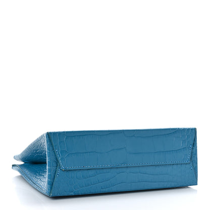 Off-White Calfskin Crocodile Embossed Mini Box Bag Blue 4 of 8