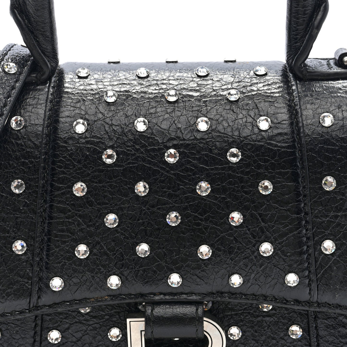 Strass Suede Hourglass Top Handle Bag XS Black Jet