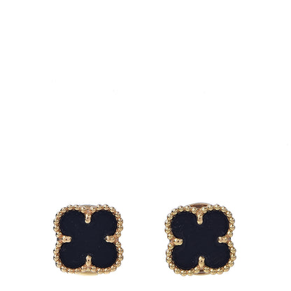 Van Cleef & Arpels 18K Yellow Gold Black Onyx Sweet Alhambra Earrings 1 of 5
