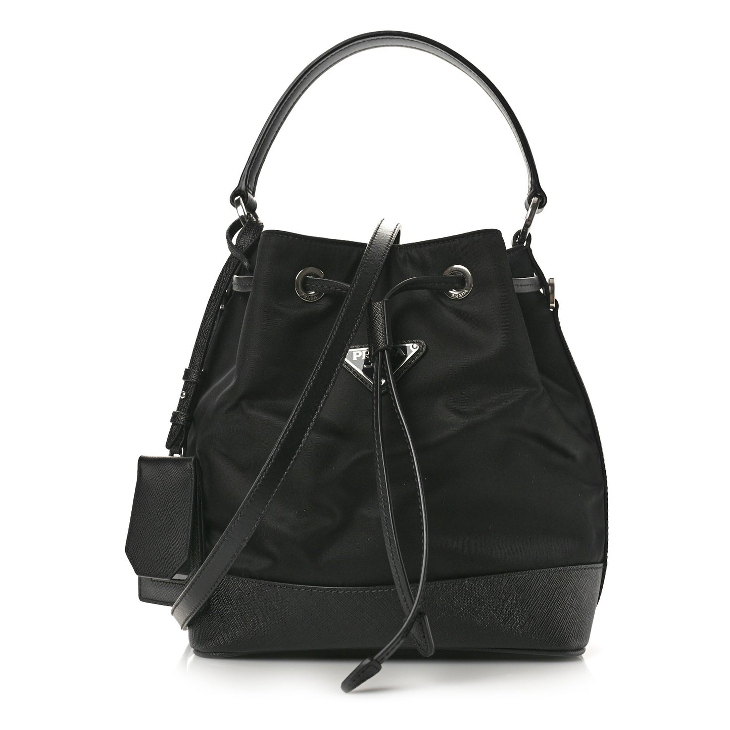 Tessuto Nylon Saffiano Secchiello Bucket Bag Black