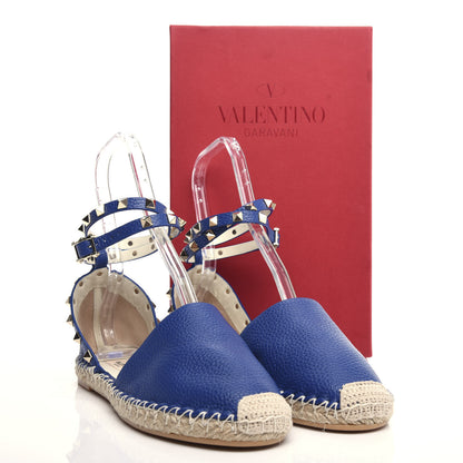 Valentino Garavani Grained Calfskin Rockstud Ankle Wrap Espadrille 20mm Flats 41 Blu Delft 10 of 10