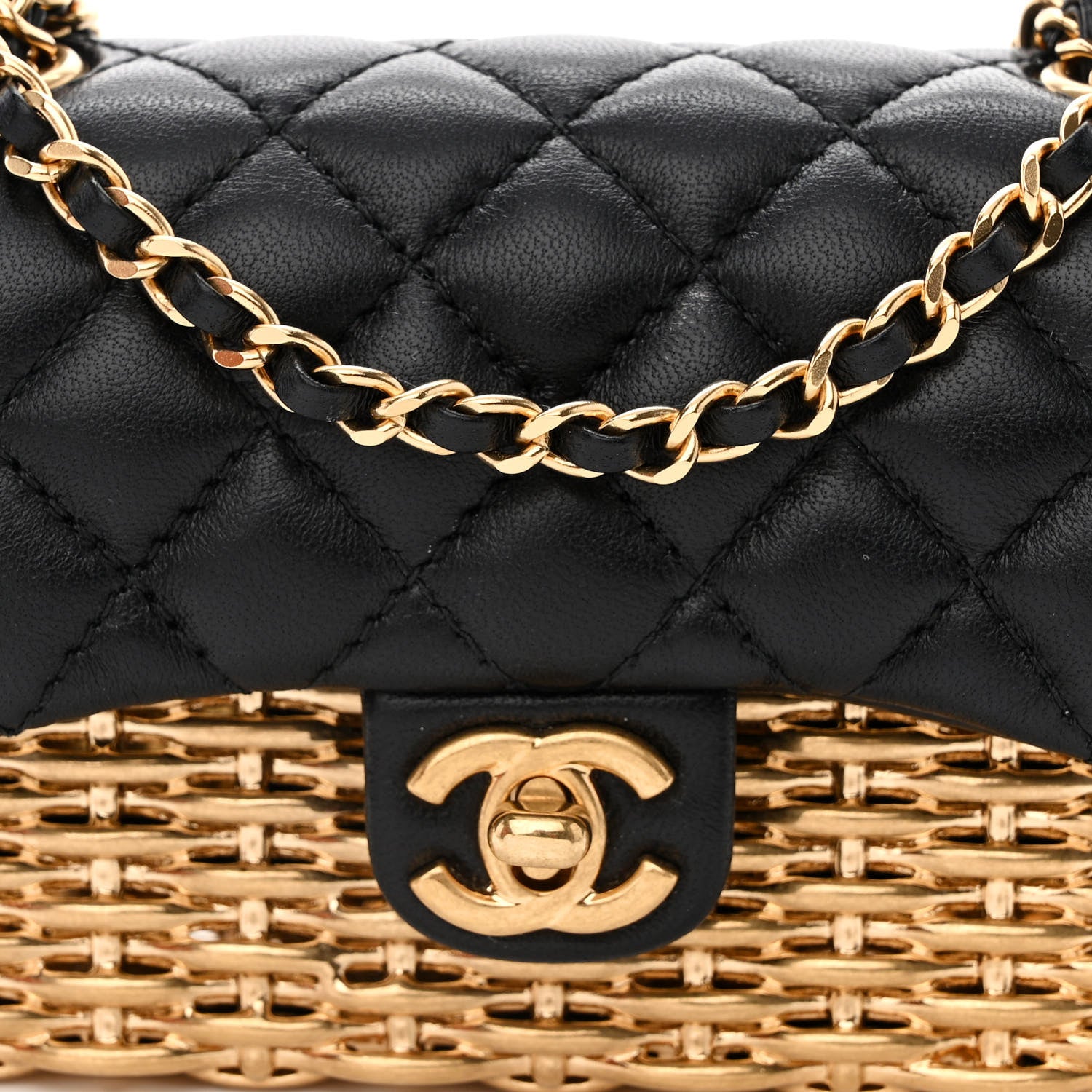 Chanel Woven Metal Lambskin Quilted Small Flap Black Gold 8 of 11