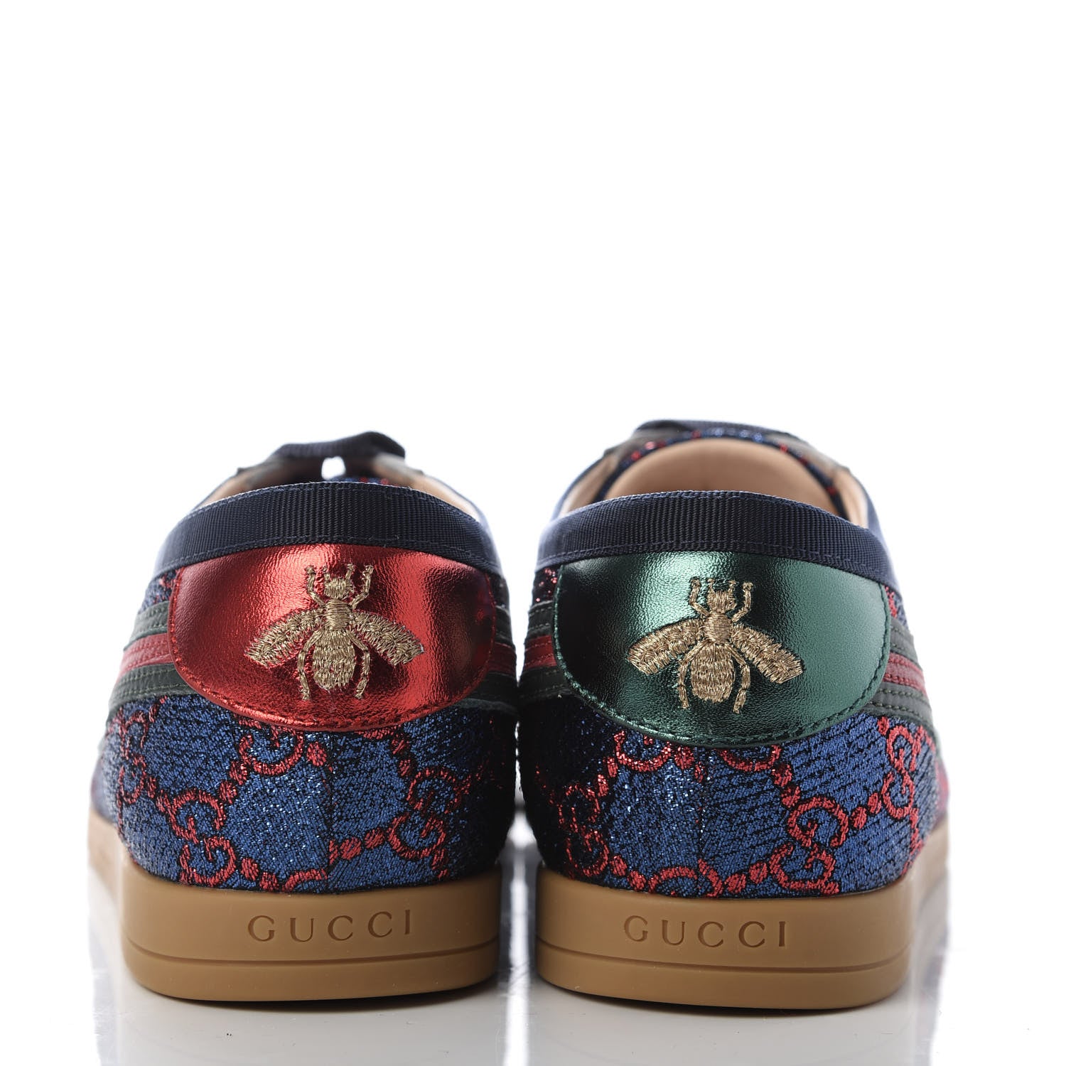 Gucci Lurex Calfskin Web GG Monogram Womens Falacer Sneakers 39 Iridescent Blue Iridescent Red Silver 6 of 9