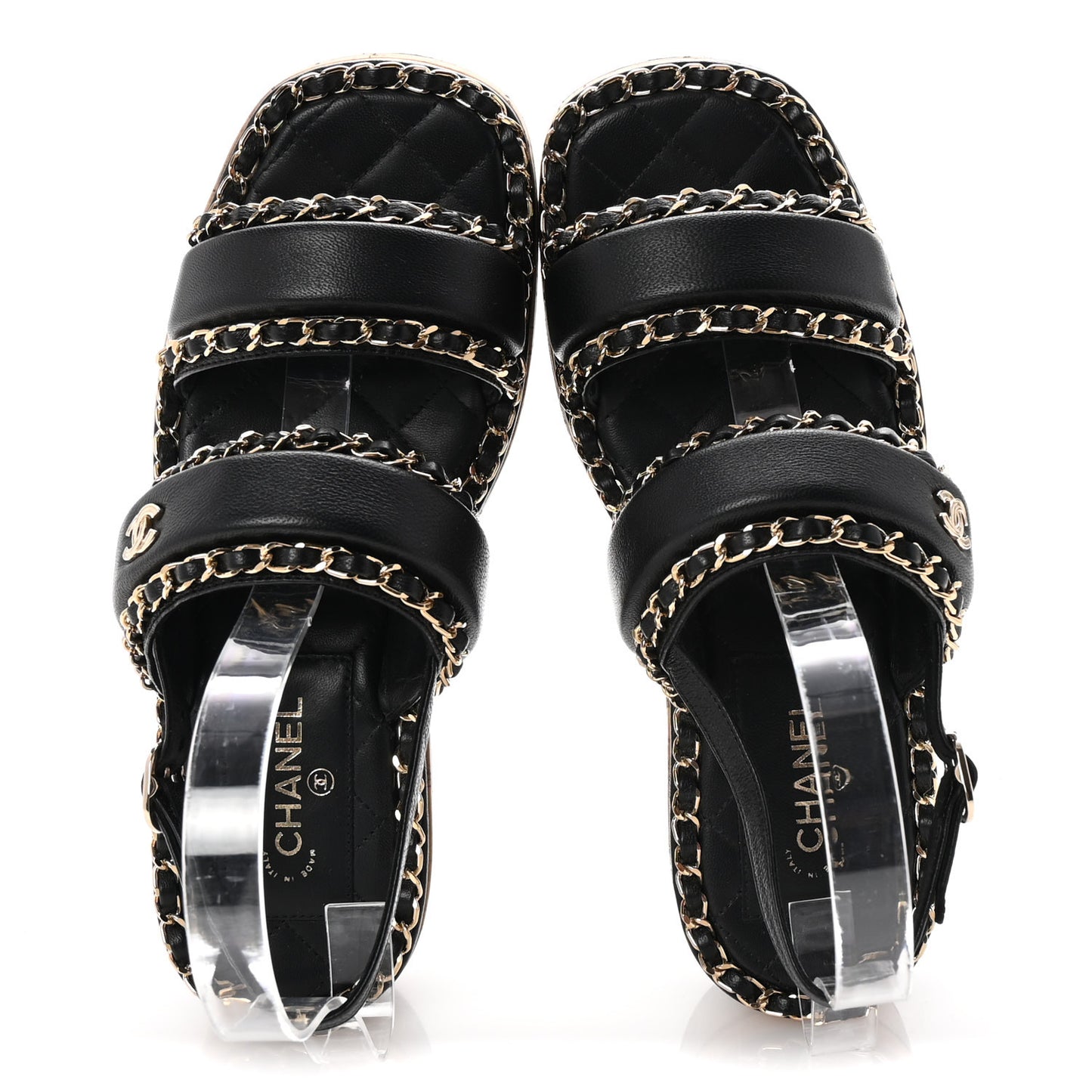 Lambskin Cork Chain Sandals 36 Black