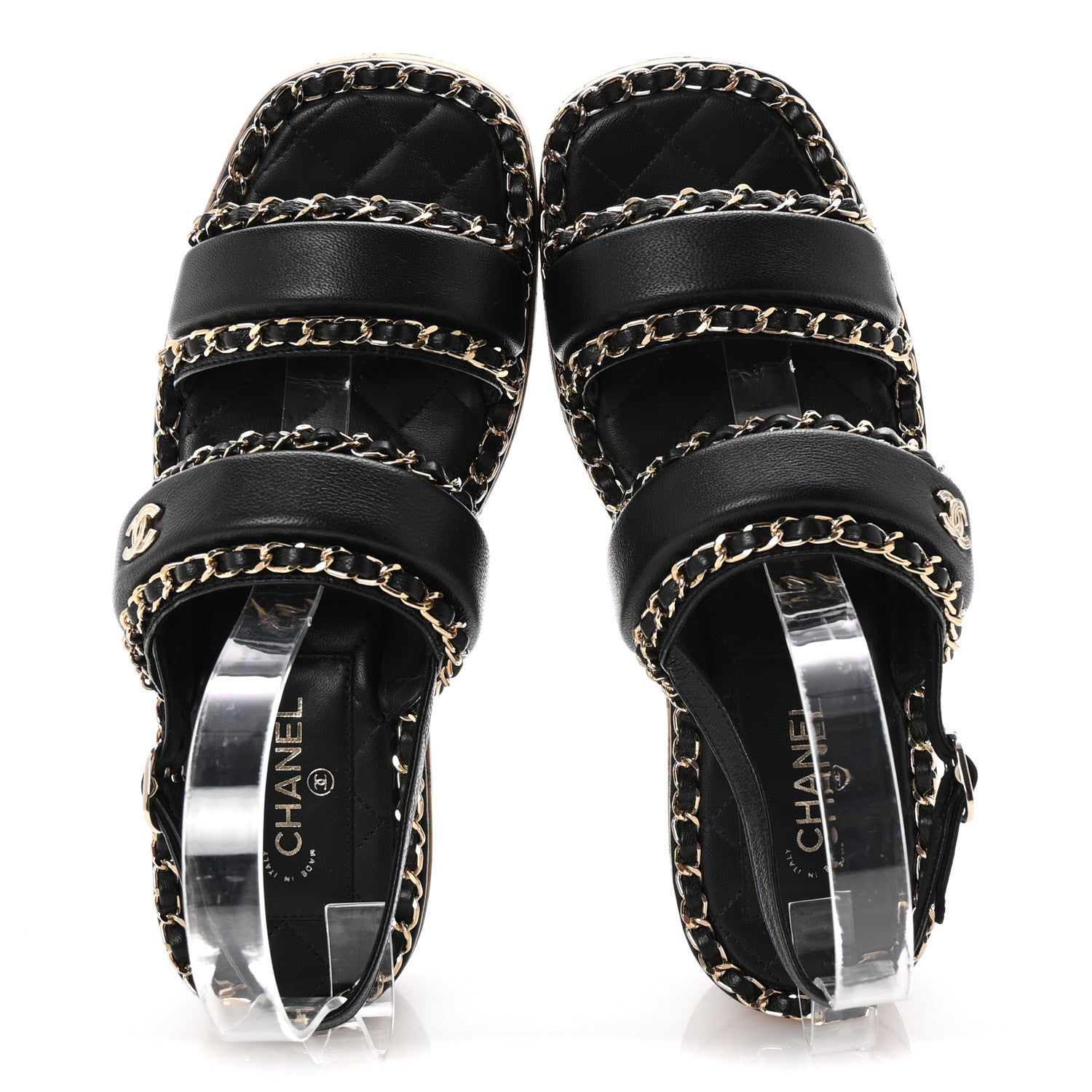 Chanel Lambskin Cork Chain Sandals 36 Black 2 of 10