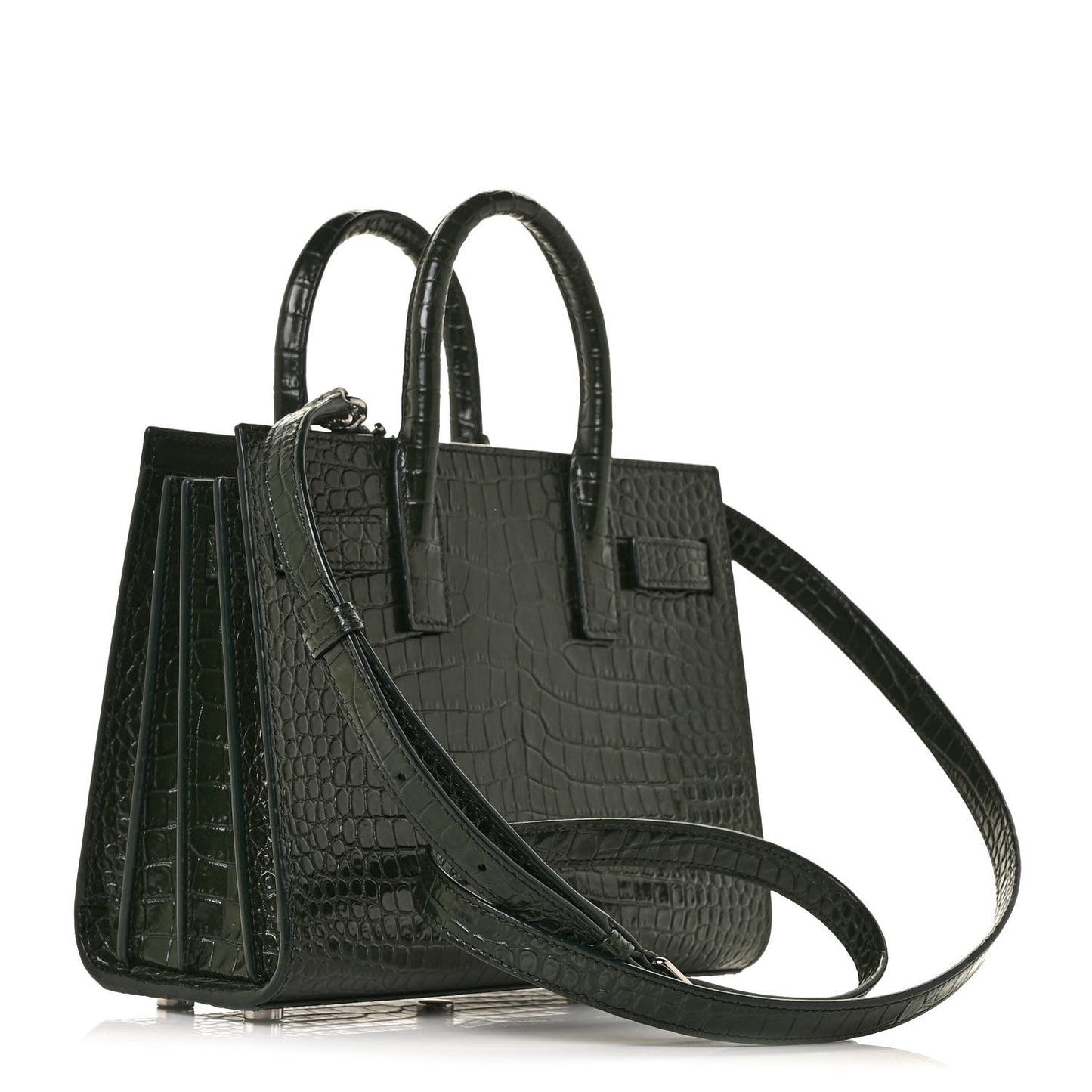 Calfskin Crocodile Embossed Nano Sac De Jour Dark Green