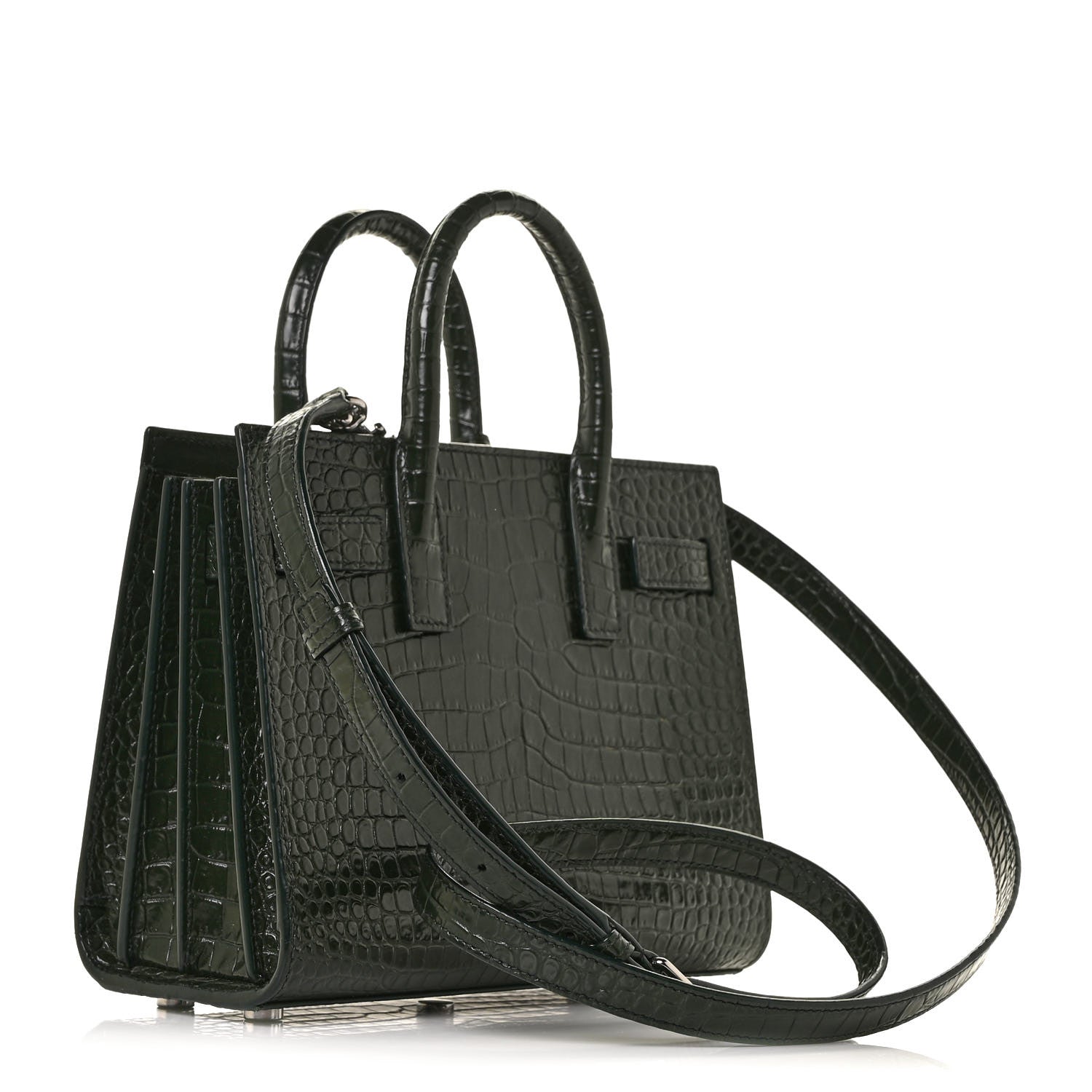 Saint Laurent Calfskin Crocodile Embossed Nano Sac De Jour Dark Green 3 of 11