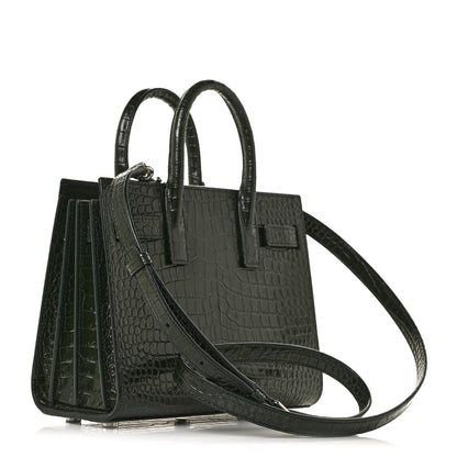 Saint Laurent Calfskin Crocodile Embossed Nano Sac De Jour Dark Green 3 of 11