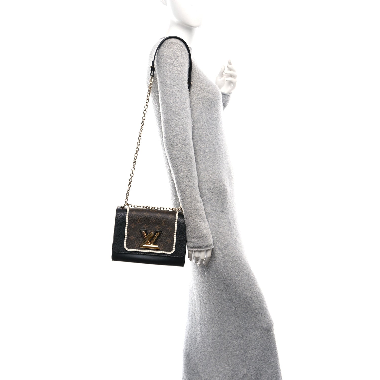 Louis Vuitton Calfskin Monogram Braided Twist Shoulder Bag MM Black 2 of 10