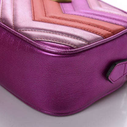 Gucci Laminated Nappa Matelasse Small GG Marmont Chain Shoulder Bag Fuxia Rosso Rosa 6 of 10