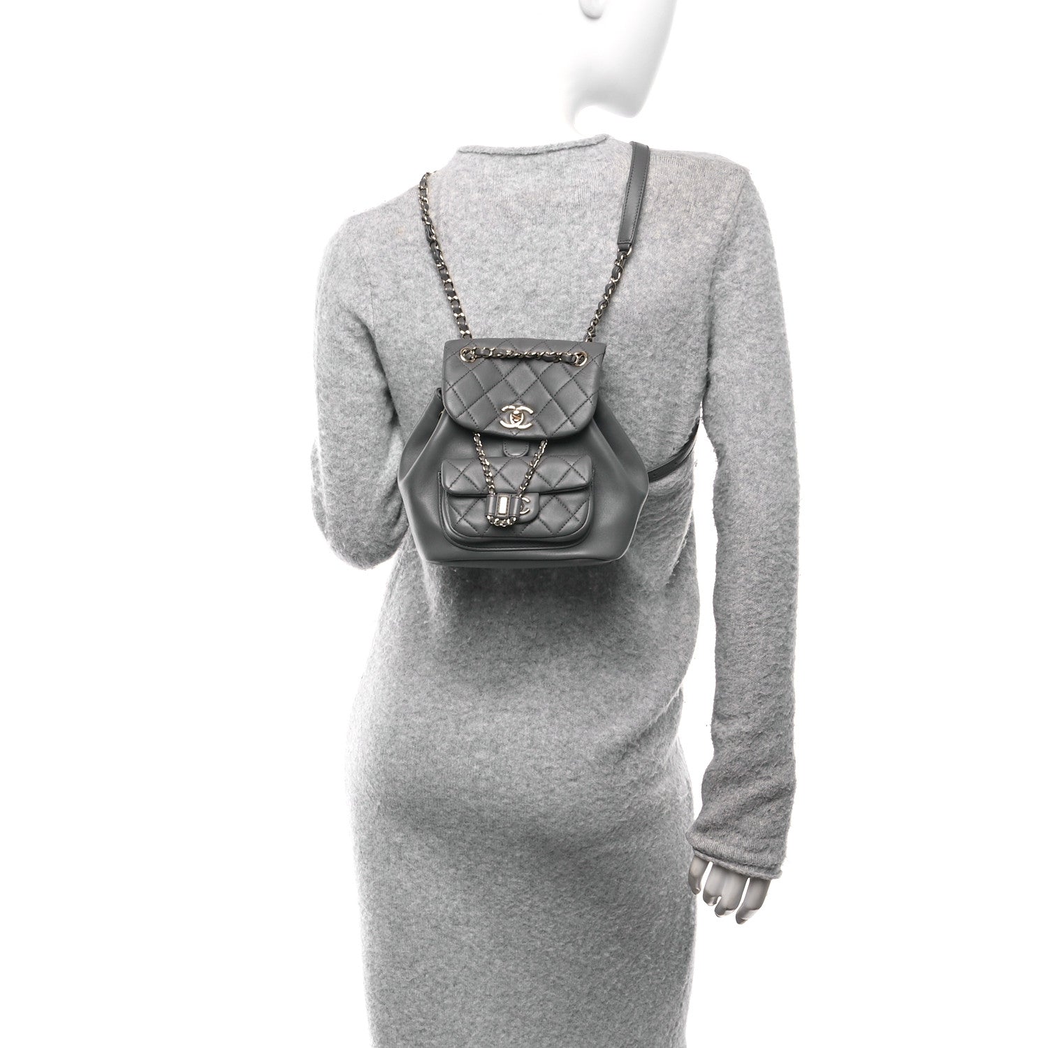 Chanel Lambskin Quilted Small Duma Drawstring Backpack Grey 2 of 10