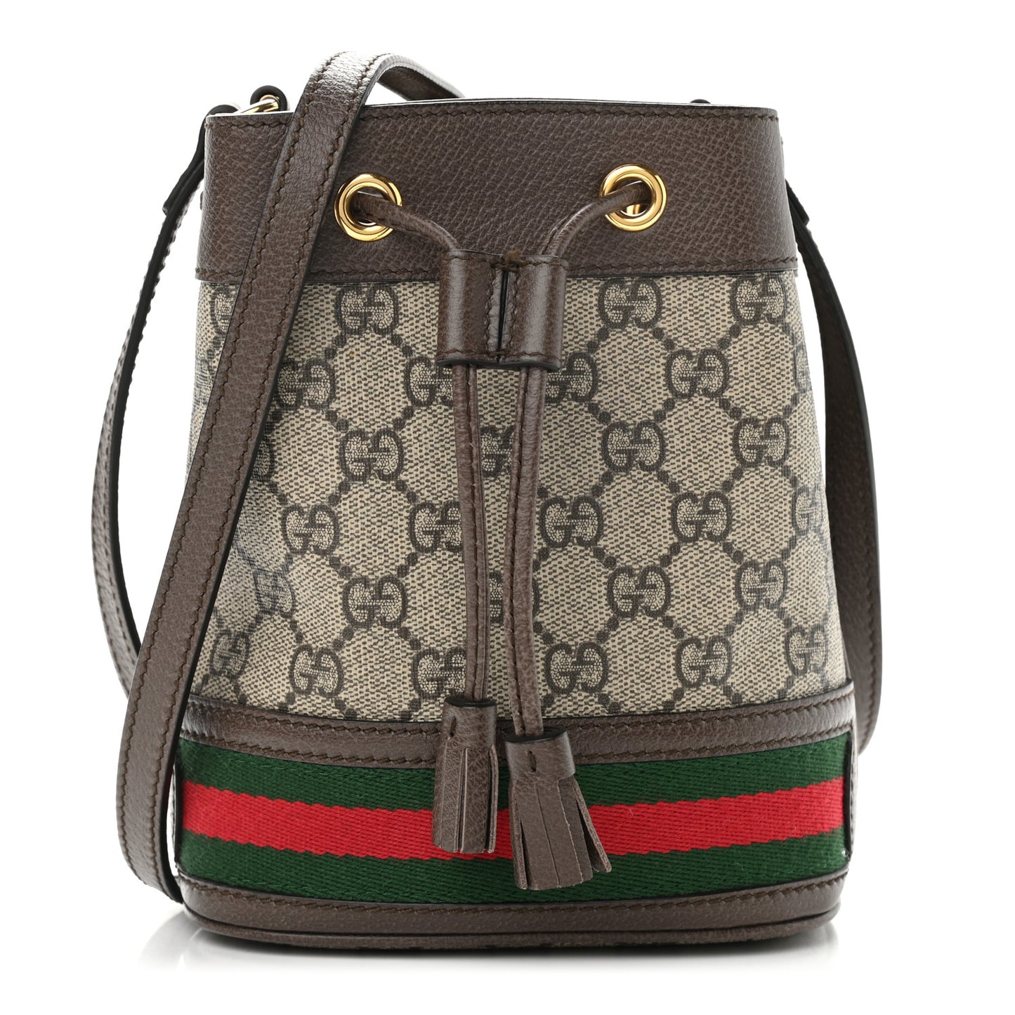 GG Supreme Monogram Web Mini Ophidia Bucket Bag Brown
