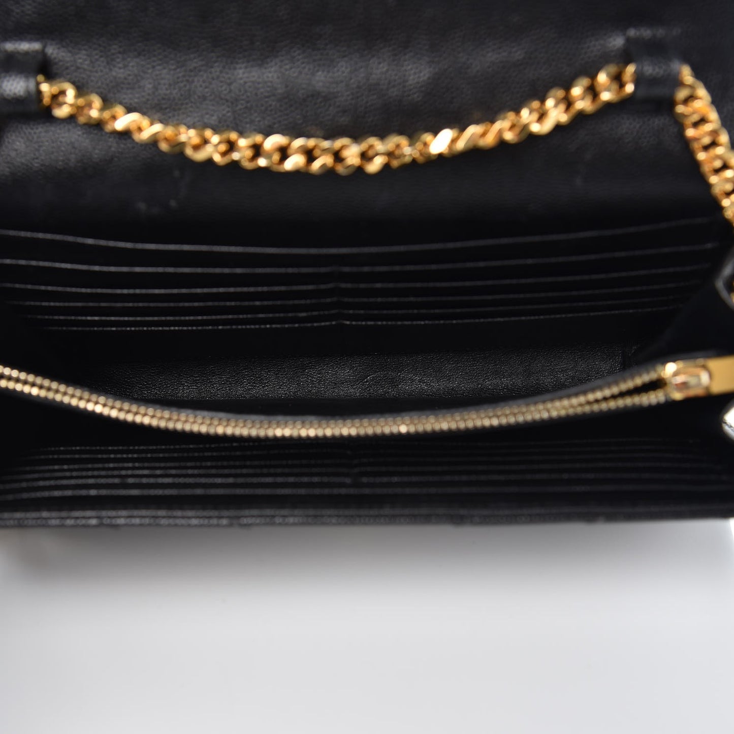 Grain De Poudre Matelasse Chevron Monogram Chain Wallet Black