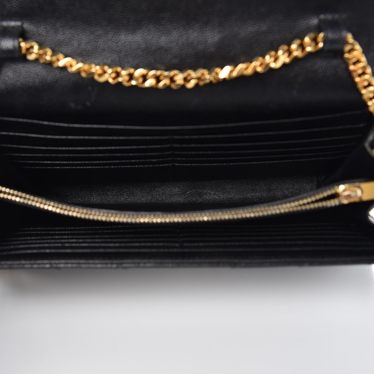 Saint Laurent Grain De Poudre Matelasse Chevron Monogram Chain Wallet Black 5 of 12