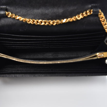 Saint Laurent Grain De Poudre Matelasse Chevron Monogram Chain Wallet Black 5 of 12