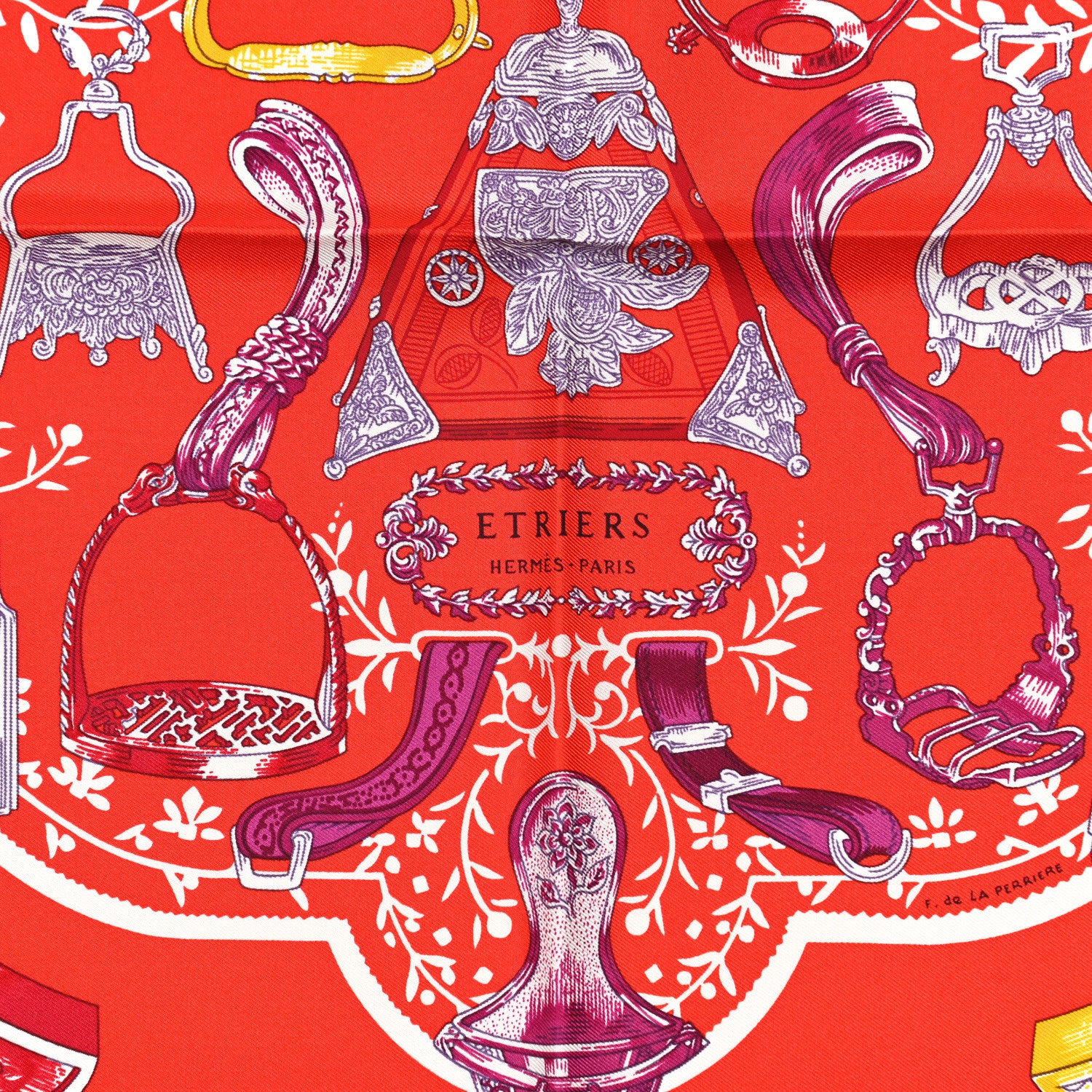 Hermes Silk Etriers Remix Pocket Square Sable Rouge Violet 2 of 5