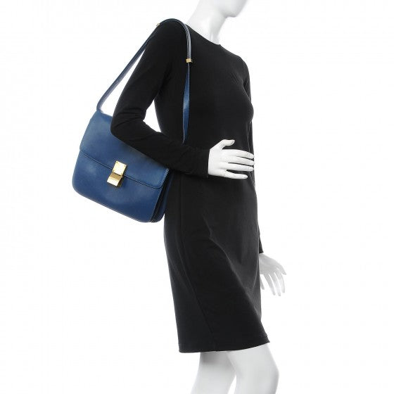Celine Smooth Calfskin Large Classic Box Flap Bag Slate Blue 2 of 16