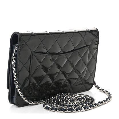 Chanel Patent Quilted Wallet On Chain WOC Navy Blue 4 of 21