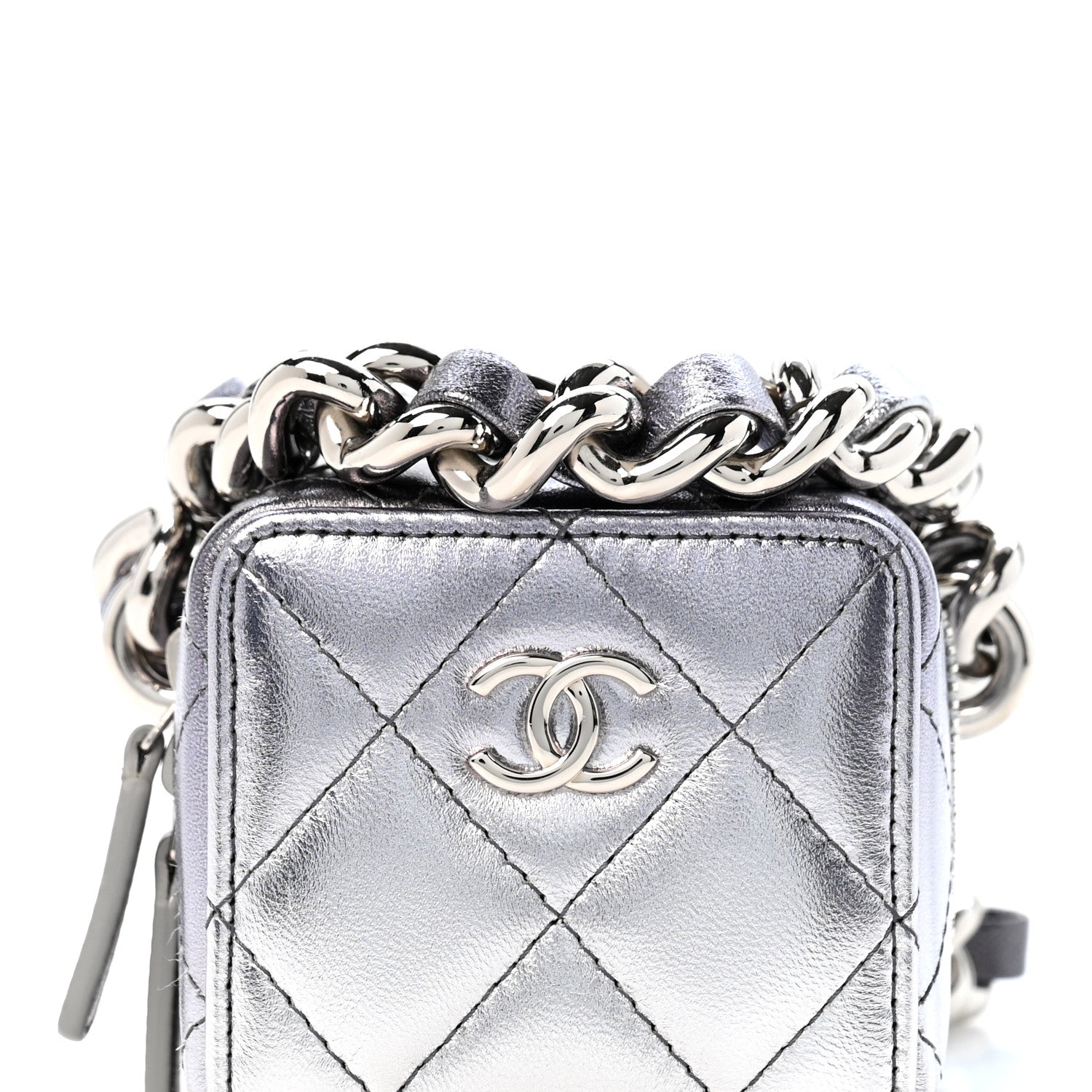 Chanel Gradient Metallic Lambskin Quilted Coco Punk Cube Clutch With Chain Silver Black 8 of 11