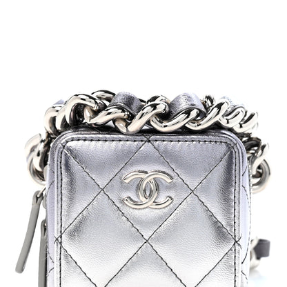 Chanel Gradient Metallic Lambskin Quilted Coco Punk Cube Clutch With Chain Silver Black 8 of 11