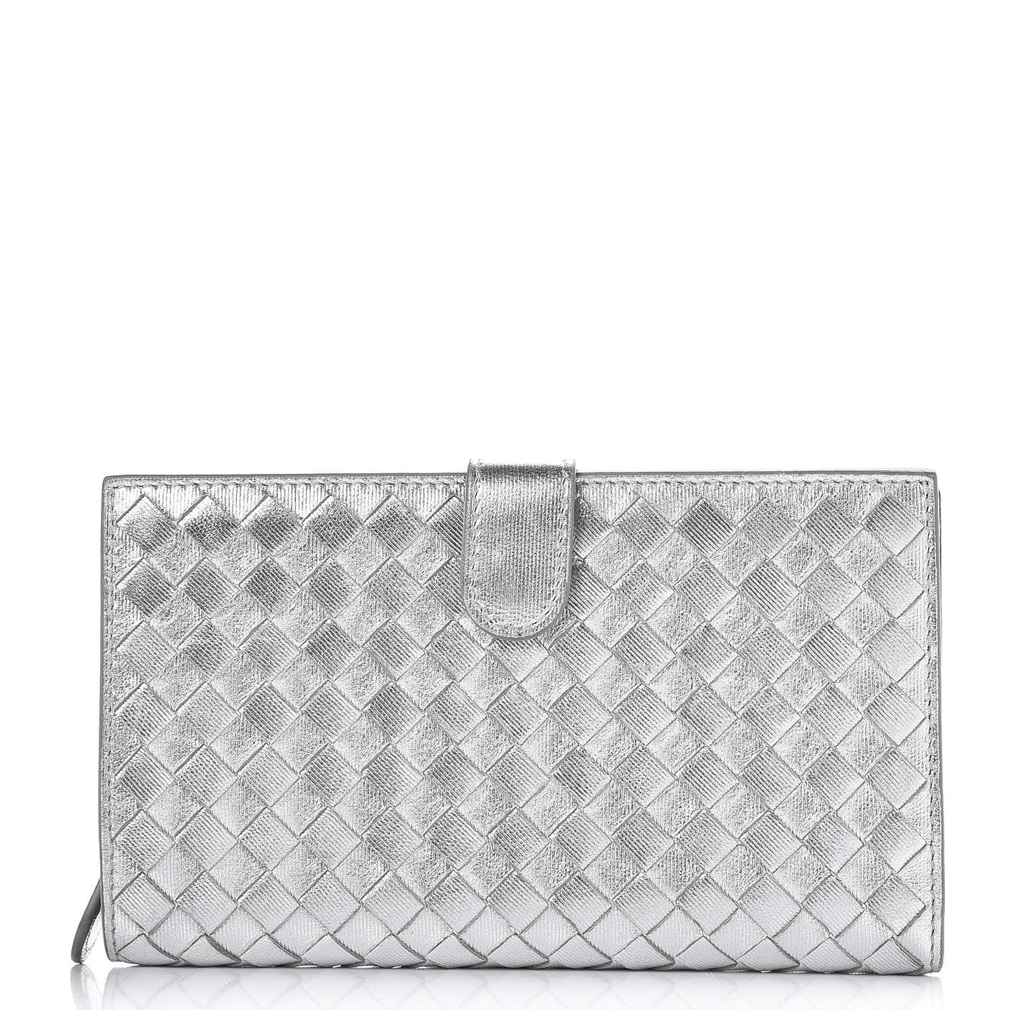 Metallic Grosgrain Intrecciato Continental Wallet Silver