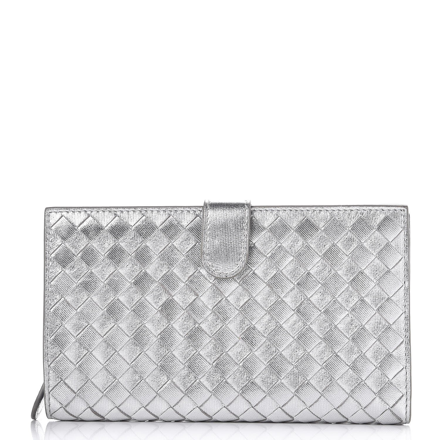Bottega Veneta Metallic Grosgrain Intrecciato Continental Wallet Silver 1 of 8