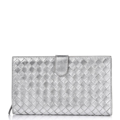 Bottega Veneta Metallic Grosgrain Intrecciato Continental Wallet Silver 1 of 8