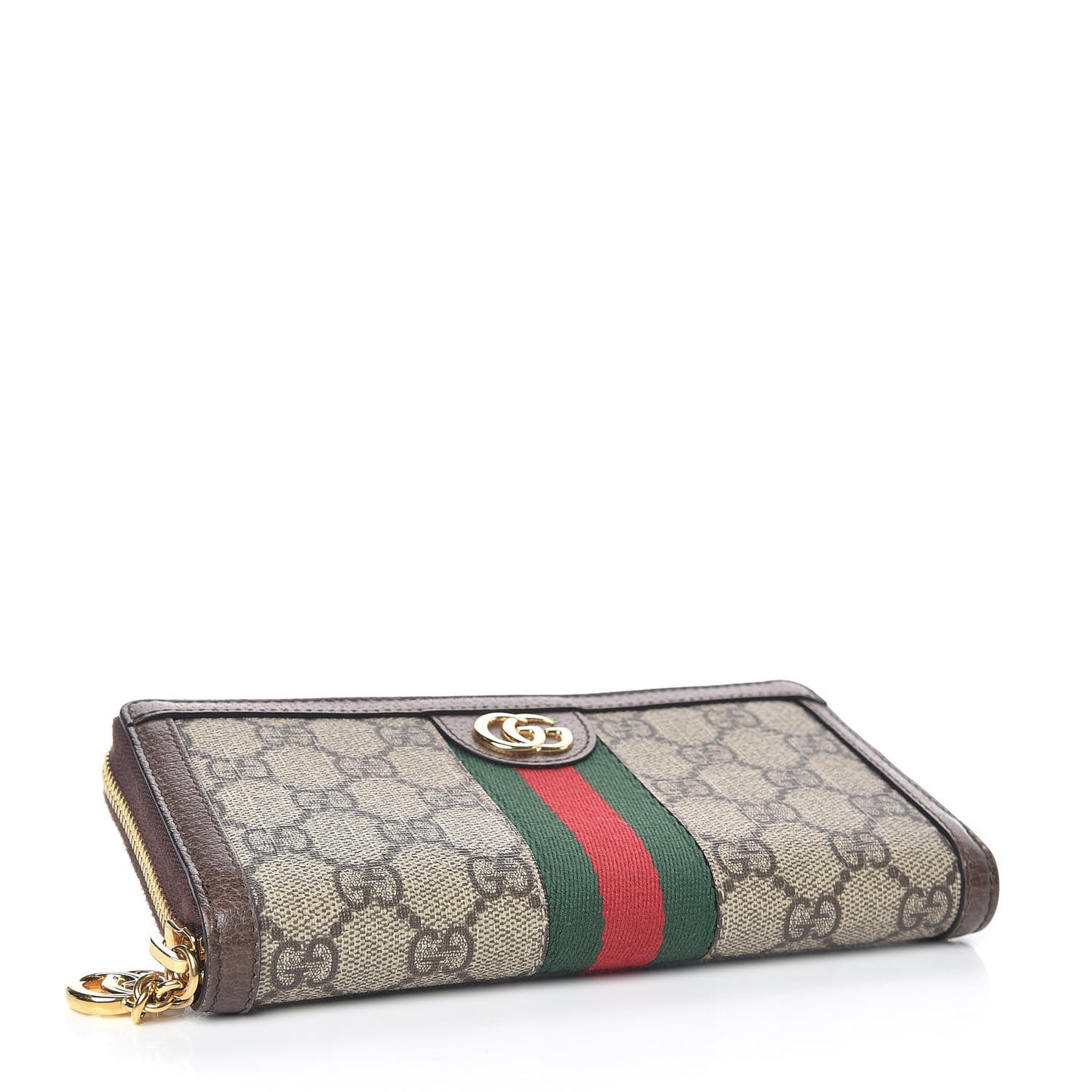 GG Supreme Monogram Web Ophidia Zip Around Wallet Brown
