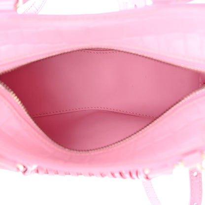 Balenciaga Semi Shiny Calfskin Crocodile Embossed Neo Classic Silver Hardware Mini City Pink 5 of 10