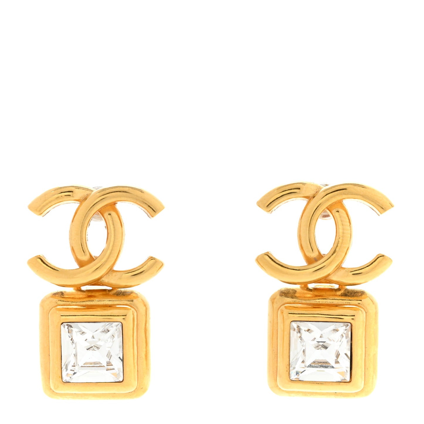 Large Crystal CC Drop Earrings Gold
