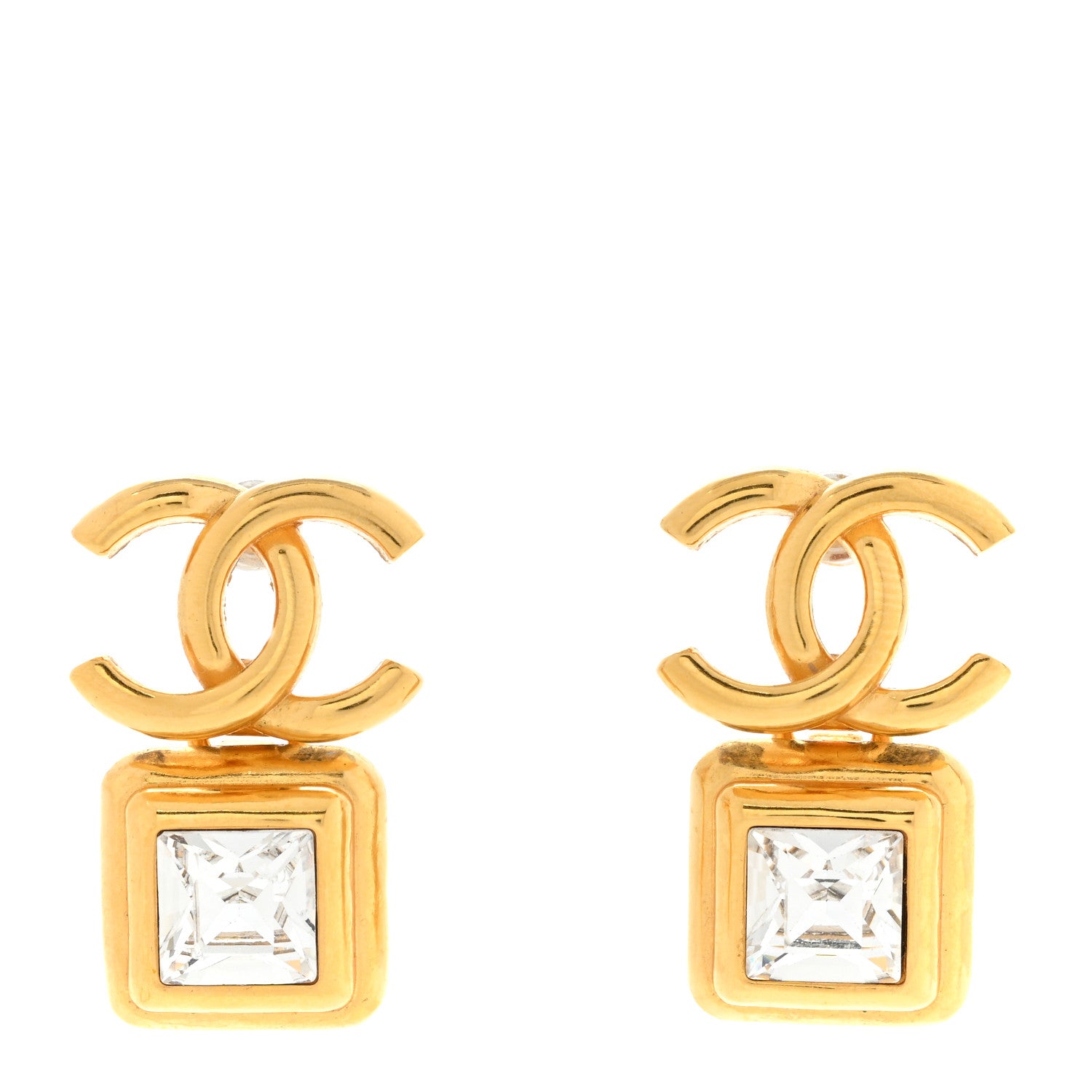 Chanel Large Crystal CC Drop Earrings Gold 1 of 4