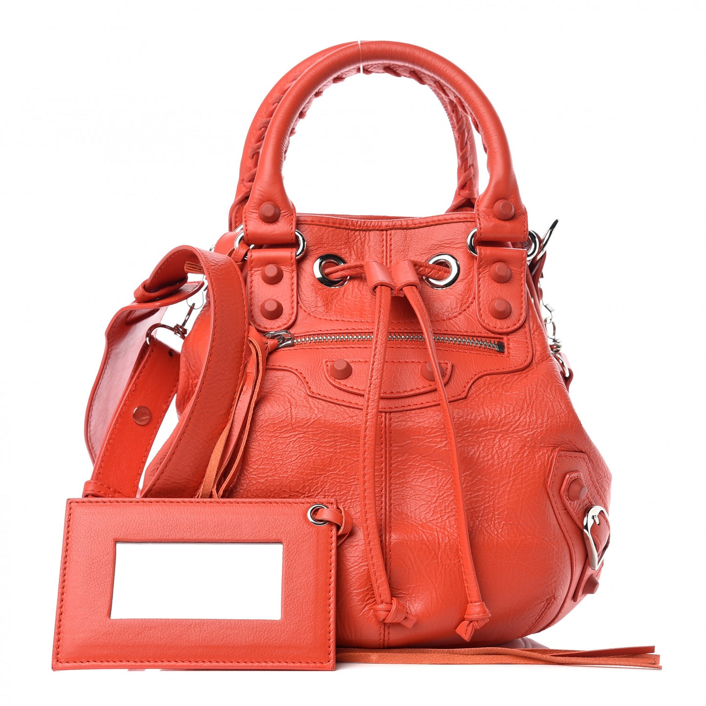 Matte Goatskin Rubber Covered Classic Hardware Mini Pompon Rouge Coquelicot Rouge Braise