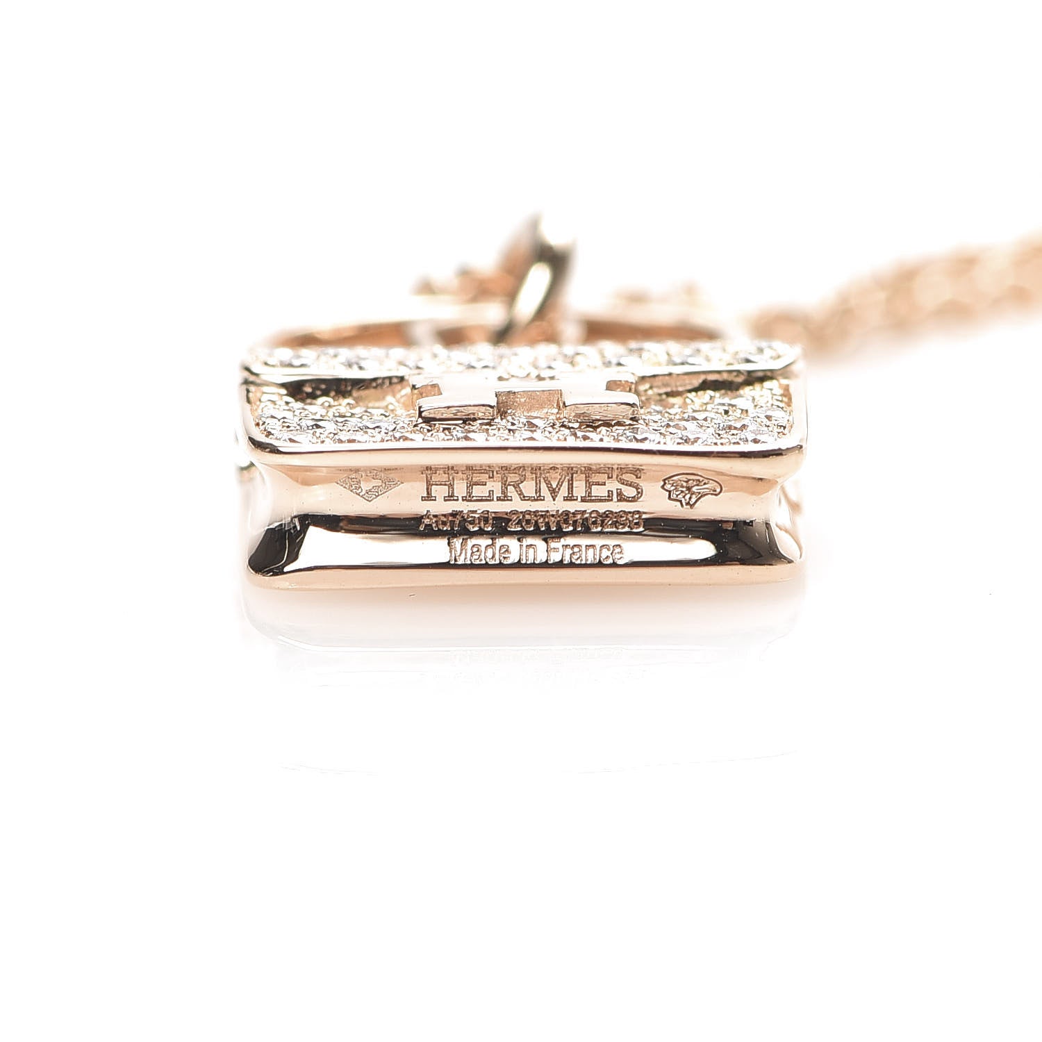 Hermes 18K Rose Gold Diamond Constance Amulette Pendant Necklace 5 of 6