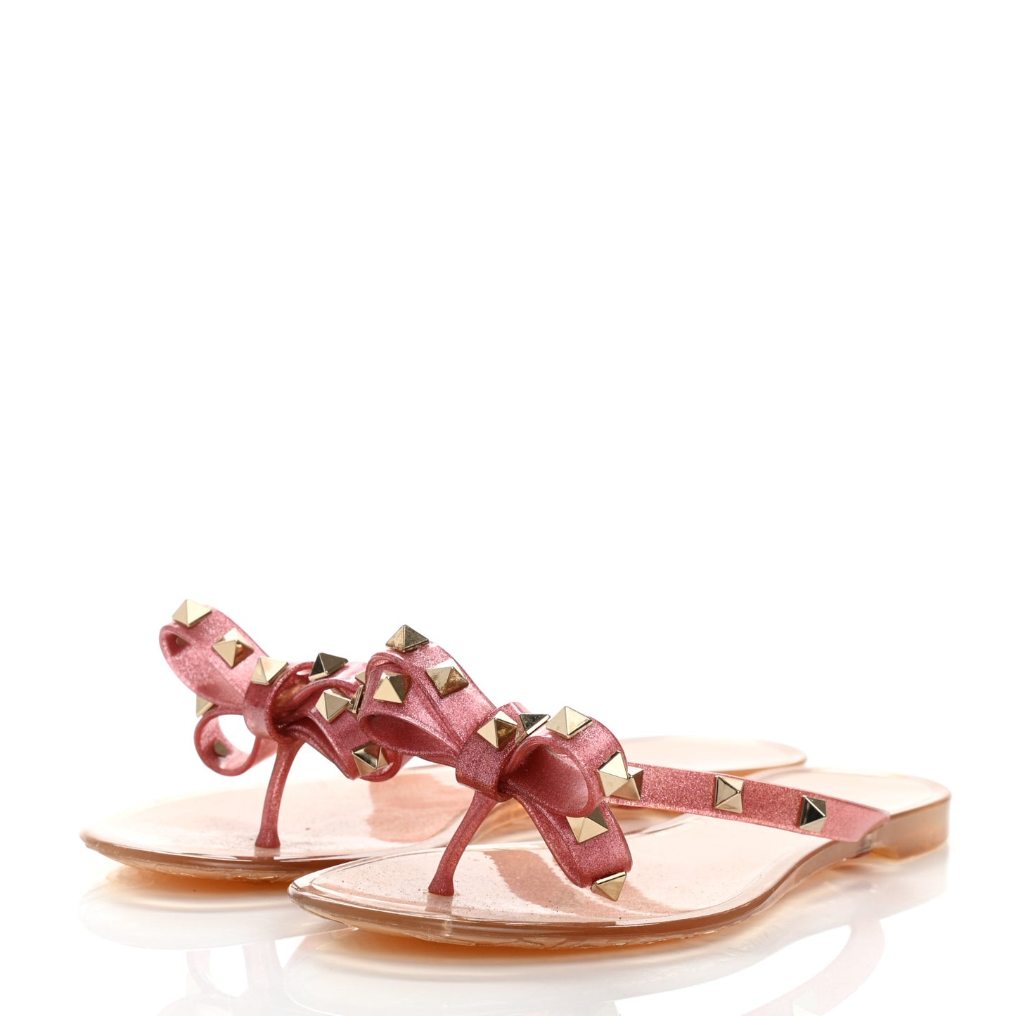 PVC Jelly Glitter Rockstud Bow Thong Sandals 36 Pink