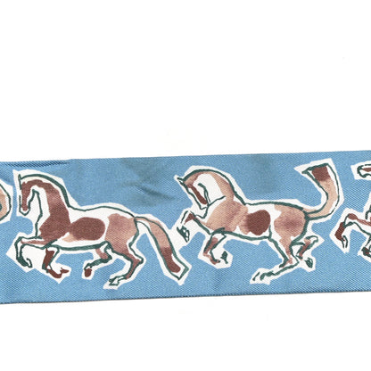 Hermes Silk Chevaux En Liberte Twilly Bleu Glacier Beige 5 of 5