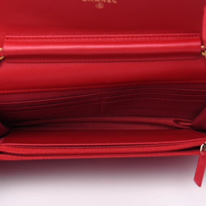 Chanel Caviar Quilted CC Filigree Wallet On Chain WOC Red 5 of 12