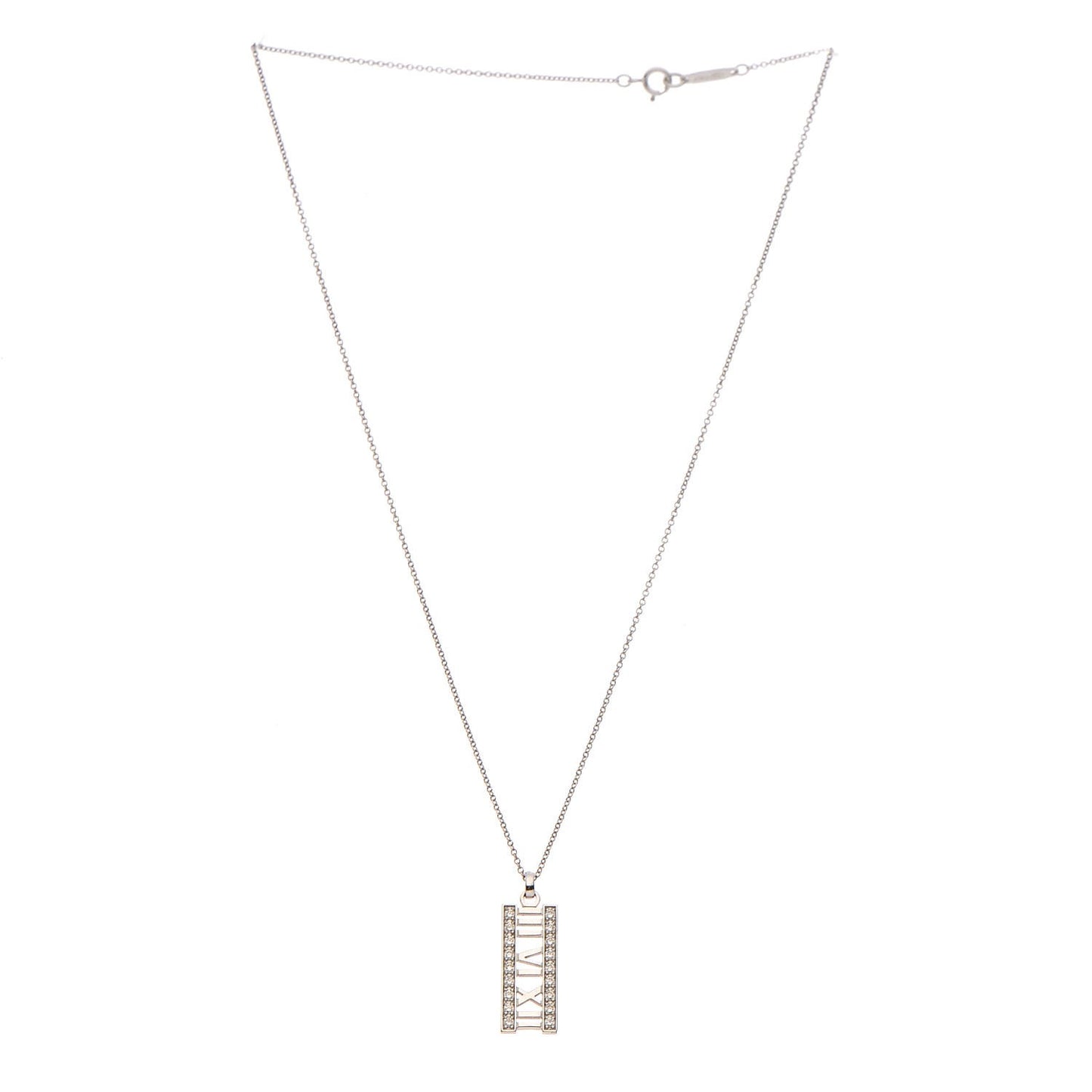 18K White Gold Diamond Atlas Bar Pendant Necklace
