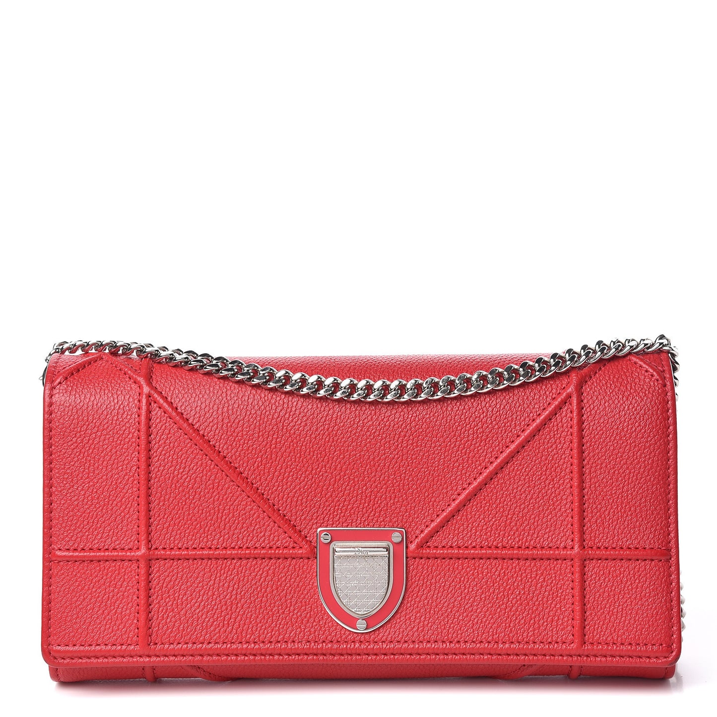 Grained Calfskin Diorama Croisiere Chain Wallet Red