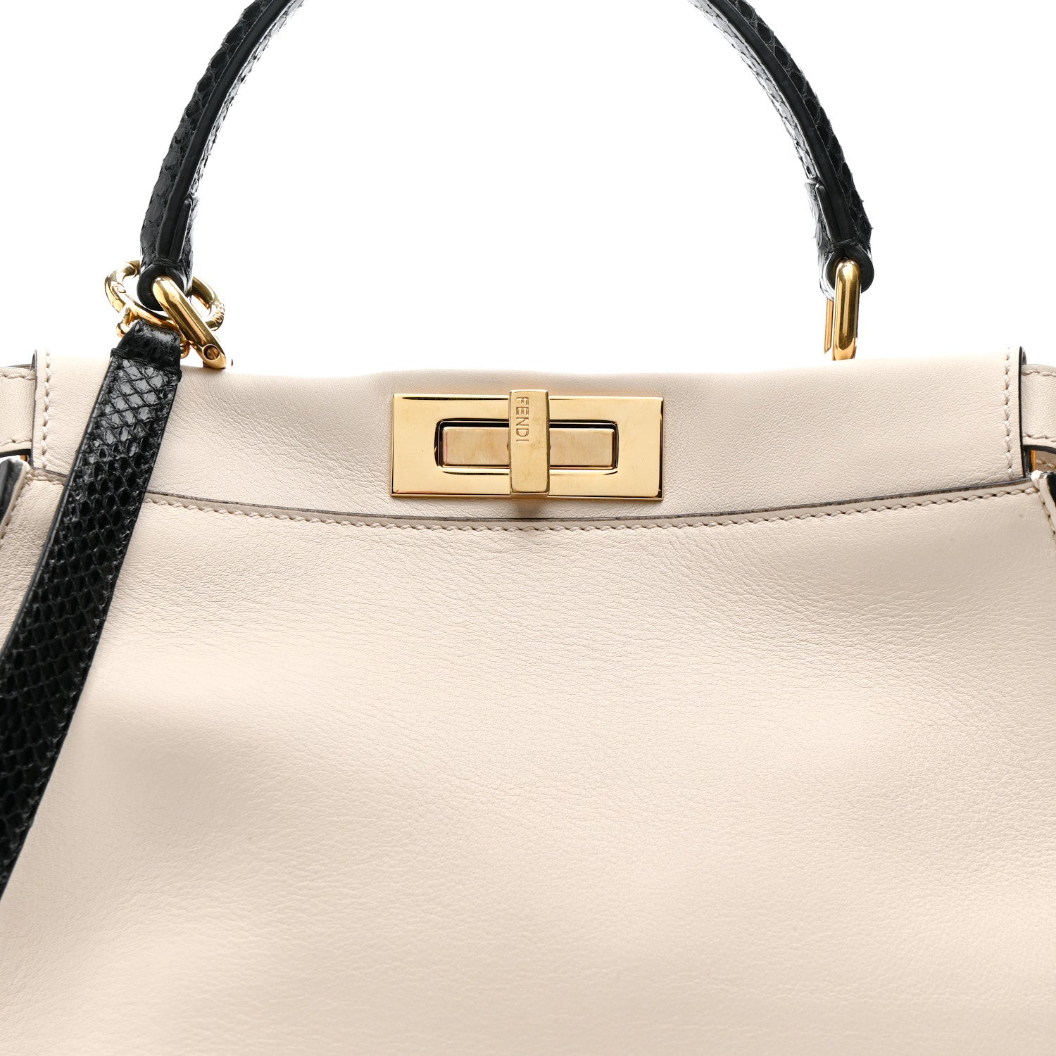 Fendi Vitello Seta Snakeskin Monster Eyes Medium Peekaboo Iconic Satchel  Amido Sand Black 22 of 57