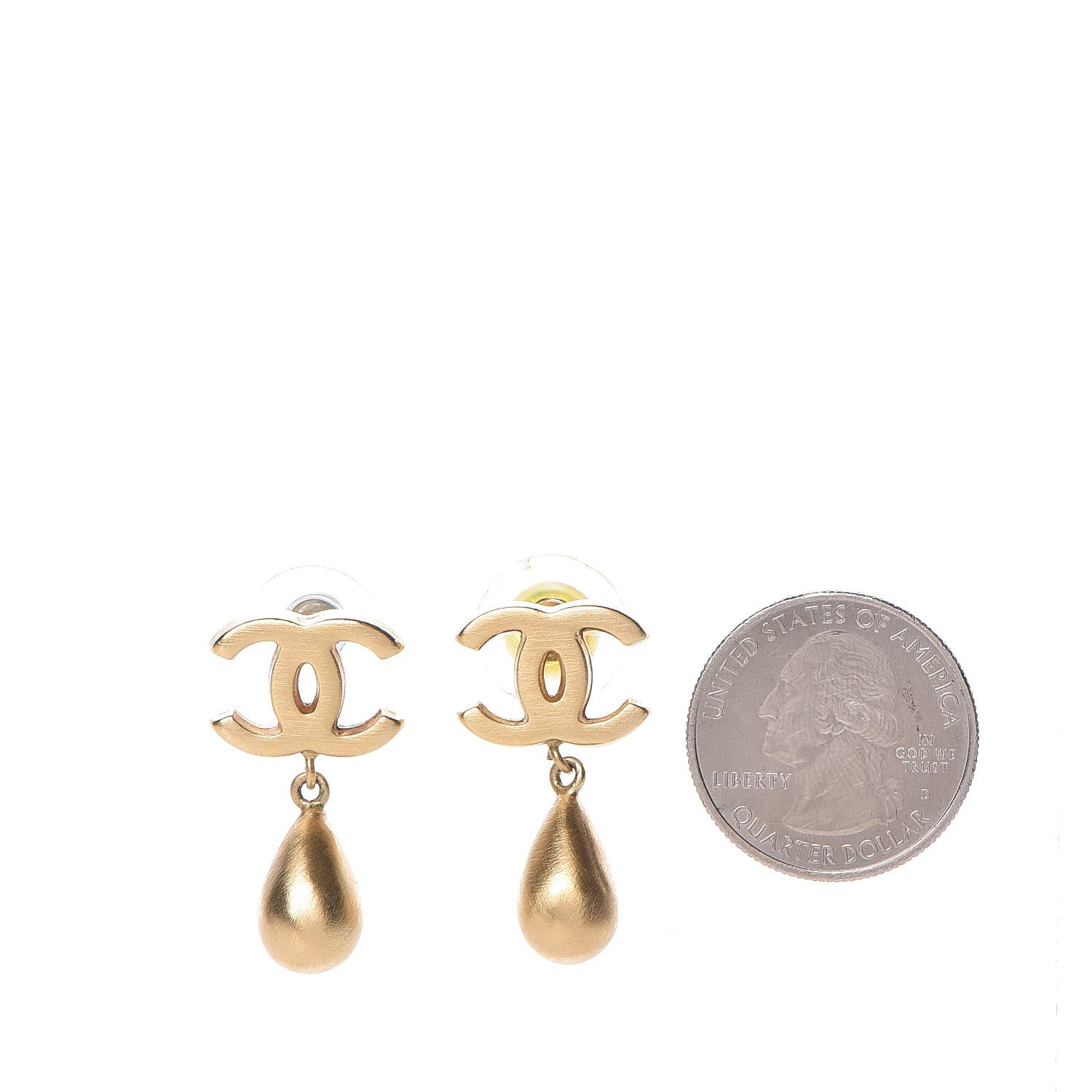 Chanel Brushed Metal CC Drop Earrings Gold 3 of 10
