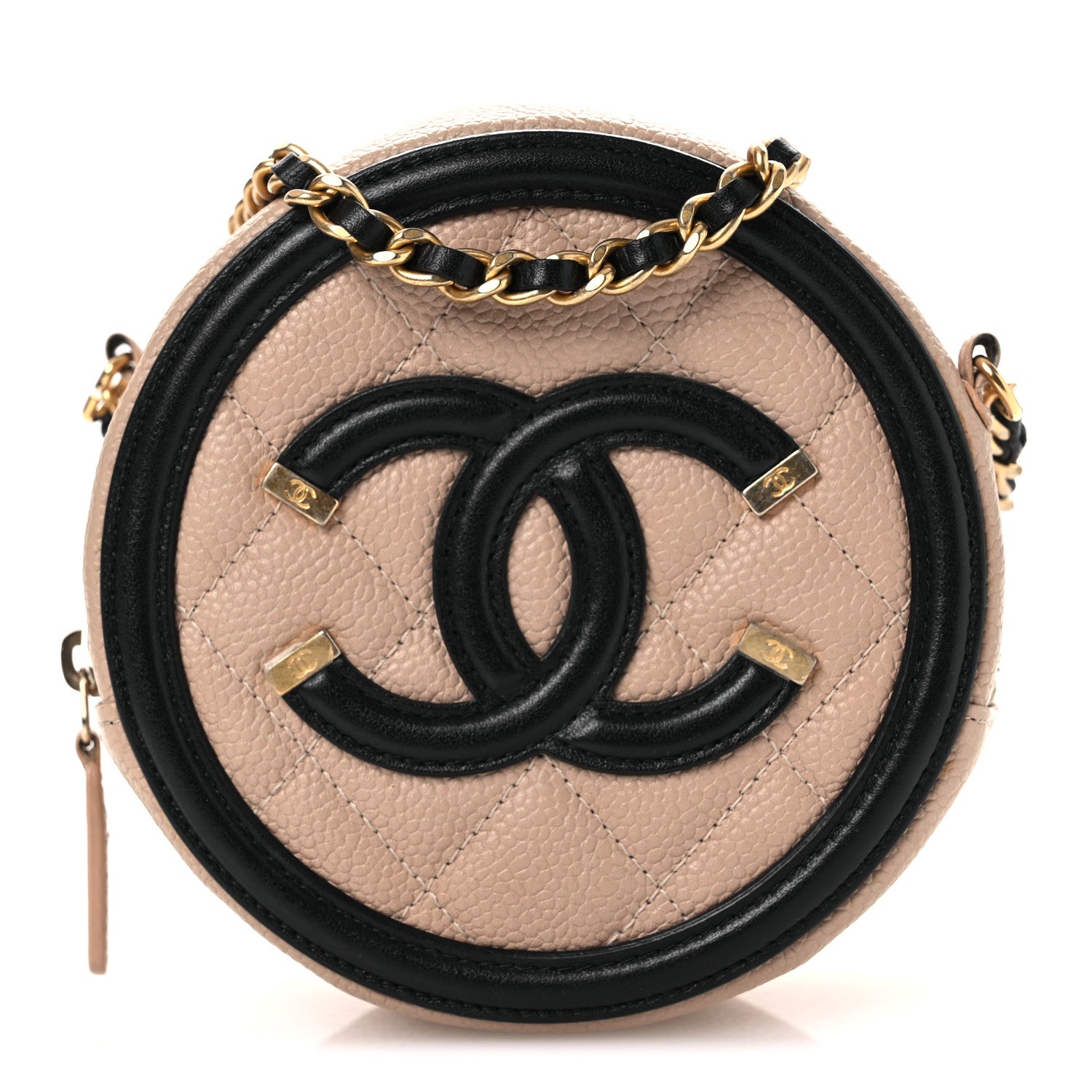 Chanel Caviar Quilted Round Filigree Crossbody Beige Black 1 of 12