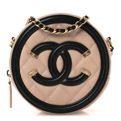 Chanel Caviar Quilted Round Filigree Crossbody Beige Black 1 of 12