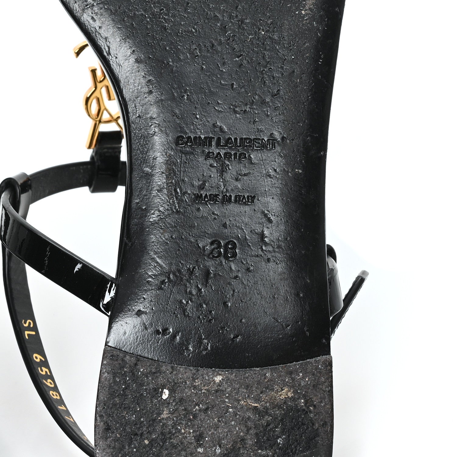 Saint Laurent Patent Calfskin Cassandra Monogram Sandals 38 Black 7 of 9